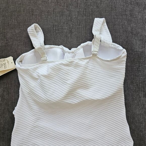 Gottex Tutti Frutti Underwire White Ribbed Tankini Top 40 E high waist bottom 10 - Picture 7 of 16